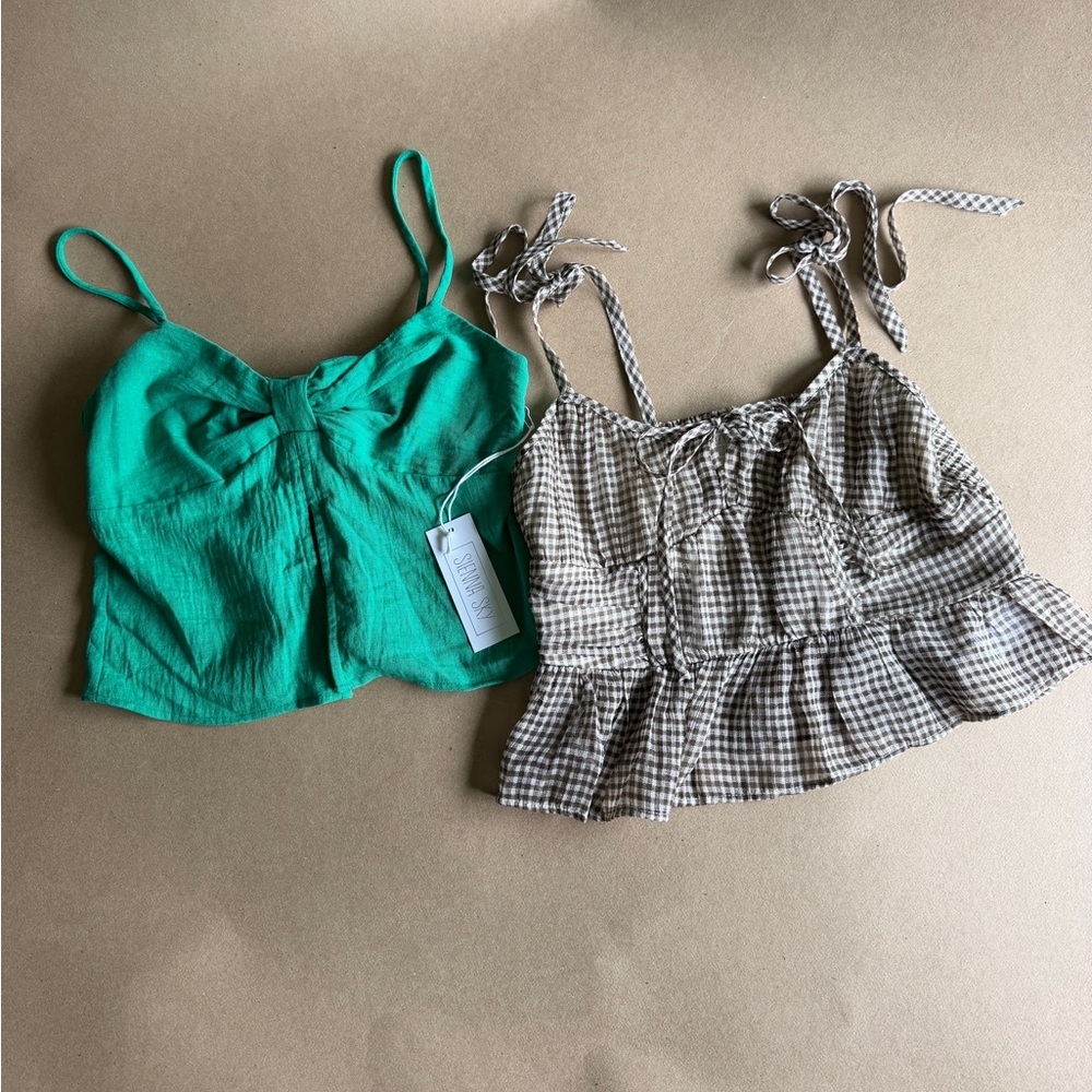 American Eagle Outfitters Plaid Top & Sienna Sky Green Top